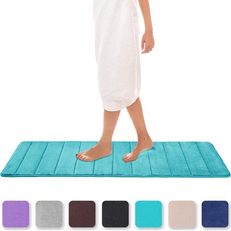 Tapis de bain mousse mémoire forme absorbant antidérapant vert paon 40x120cm (1/5)