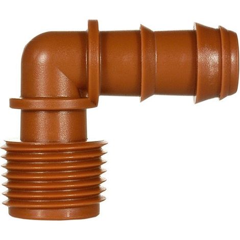 Codo Rosca Macho Goteo Marrón 16mm. Bolsa de 10 Unidades 16mm x 3/4"