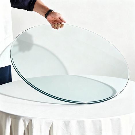 Plateau rond indépendant en verre trempé – 61 cm de diamètre, 0,6 cm d'épaisseur, résistant et peu encombrant. Aucun montage requis. Convient aux cuisines, salons, salles à manger et bien plus encore.