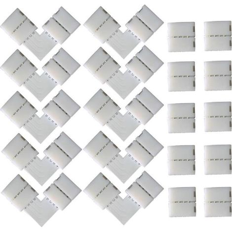 10 Stück L-förmiger 4-poliger Schnell-Eckverbinder, 10 Stück 4-poliger LED-Streifen-Anschluss, für 10 mm breite SMD 5050 RGB-LED-Streifen (weiß) FLITI (1/4)