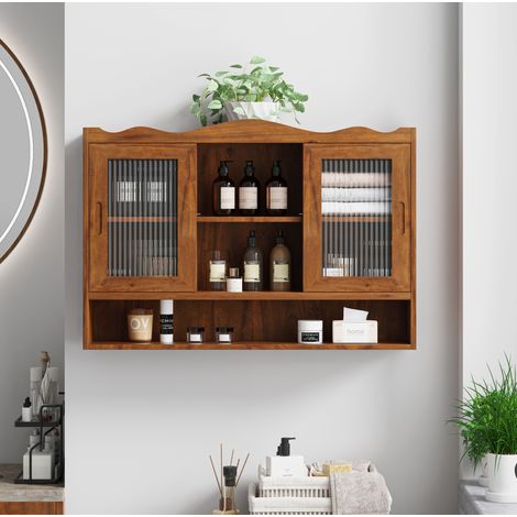 Meuble rangement mural 90 cm 2 portes bois brun OKMYHOME (1/5)