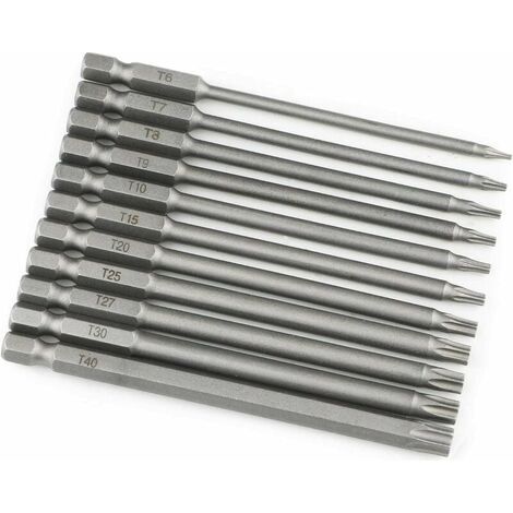 Lot de 11 embouts Torx extra longs (100 mm) et magnétiques T8-T40 1/4" - Tige hexagonale - Tournevis électrique (1/4)