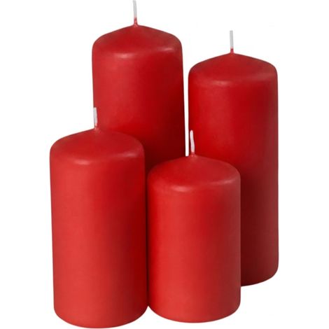 Echtwachs Stumpenkerzen 4er Set - rot - Deko Festtags Advents Weihnachts Kerze