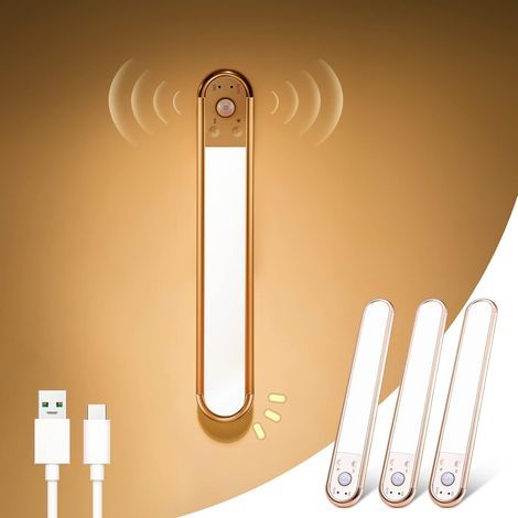 GENERIC-Éclairage à Led Lampe Detecteur de Mouvement Interieur, Rechargeable Reglette Led Lampe Led Sans Fil,70 LED 3 Couleurs Veilleuse Detecteur de Mouvement Reglette Led Cuisine 1PCS (1/5)