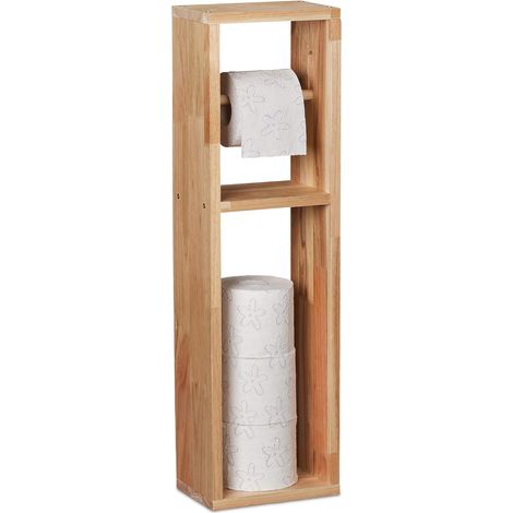 Porte-Papier Toilette, Bois de Noyer, Montage Mural ou sur Pieds, Rouleaux de Rechange HLP 70x20x13 cm, Nature (1/5)