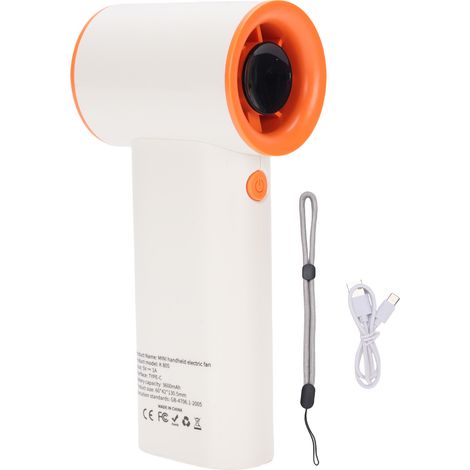 Portable Handheld Fan High Speed Stepless Adjustable Digital Display USB Rechargeable Quiet Small Pocket Fan for Travel Camping White (1/4)