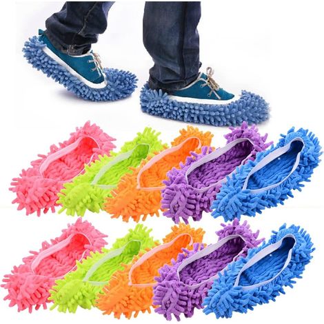 Zapatillas lavables para fregar, zapatos multifuncionales de microfibra para fregar el polvo, zapatillas reutilizables para limpiar los suelos del hogar. (1/4)