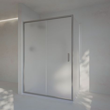 Paroi de douche coulissante+fixe+latéral fixe, avec profilé inférieur, verre MAT 6mm anticalcaire, 162,5-167,5cm x Fixe 87,5-90cm H=200cm, Argent (1/5)