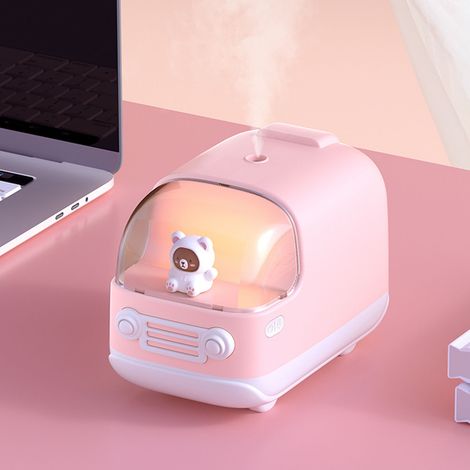 Mini-USB-Luftbefeuchter in Form eines Bärenbusses, kleiner Luftbefeuchter für Zuhause, Tischluftbefeuchter, rosa. (1/5)
