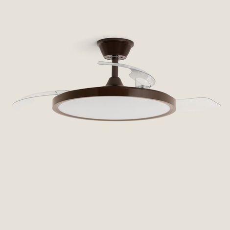 Ventilador de Techo con luz Silencioso DC aspas retráctiles Kleon Transparente Mando a Distancia Pequeña (hasta 10 m²) 105 cm Marrón