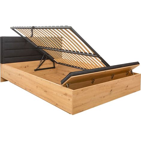 Petits-Meubles – Lit coffre 160x200 avec banc et sommier – Panneaux de particules et agglomérés – Vérin à gaz avec amortisseur – Grand coffre de rangement (1/5)