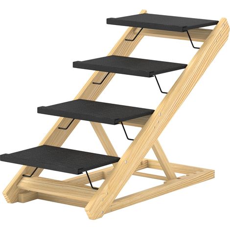 2 in 1 Hundetreppe 4-stufige 62,5 cm, höhenverstellbar Haustiertreppe, klappbar Hunderampe mit Rutschfester, Oberfläche für Bett, Sofa