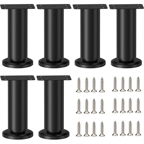 6 Pièces Pied de Meuble Reglable 12-18cm Pieds de Meubles en Métal Noir Pieds de Support avec vis Rehausseur Pied de Lit pour Armoire Canapé Placard Tables (1/5)