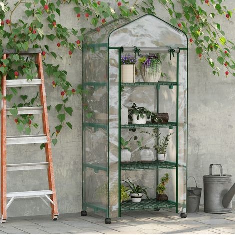 Invernadero mini 69x50x165 cm, con 4 estantes, puerta enrollable, acero, transparente (1/5)