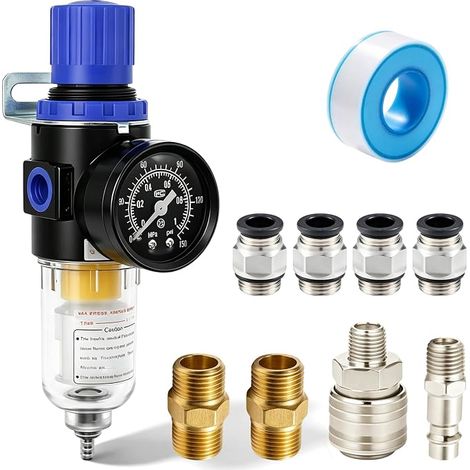 Compressed Air Water Separator: 1/4'' Pressure Regulator With Quick Coupling And Pressure Gauge, Pressure Reducing Water Separator (1/4)