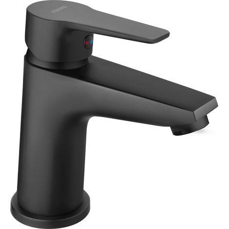 Grifo de lavabo independiente Ritto, tapón de plástico con sistema de clic-clac, color negro. (1/2)