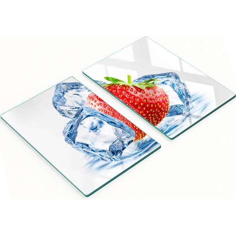 Stilvolle und robuste Glasbretter mit Erdbeer- und Eiscreme-Motiv, 2 x 40 x 52 cm (1/5)