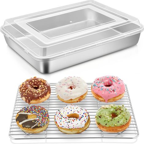 Plaque de cuisson, avec couvercle et grille de refroidissement, en acier inoxydable, pour brownies, lasagnes, gâteaux, légumes, saine et durable, passe au lave-vaisselle (1/5)