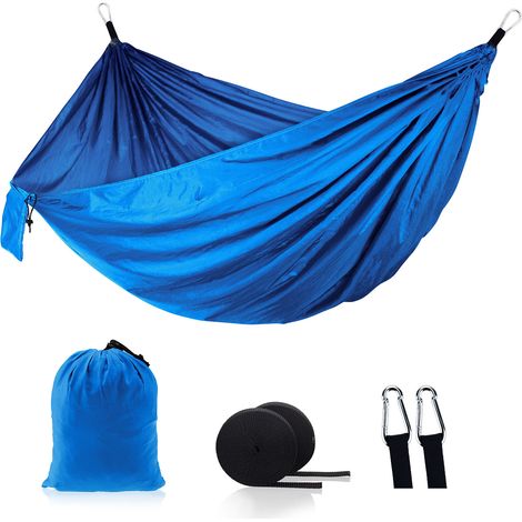 Hamaca fabricada en nailon ensanchado para uso interior y exterior, ideal para acampar, la playa, viajar y hacer senderismo. (1/5)