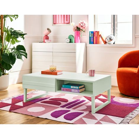 Bestmobilier – Table basse fixe 110 cm – Vert sauge mat – 2 niches – Résistante à l'humidité et aux rayures – Design contemporain (1/5)