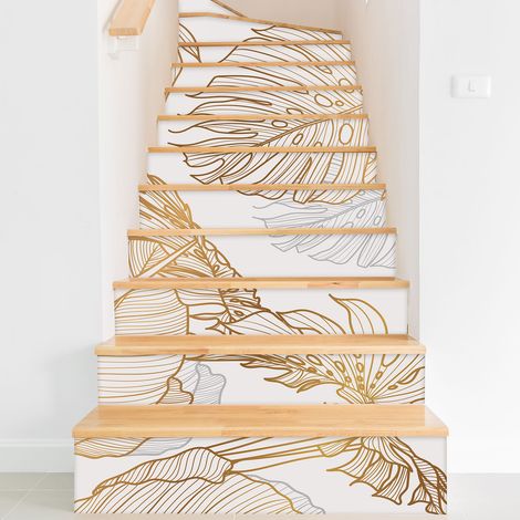 Stickers contremarches escalier - Feuilles tropicales - 100 cm x 150 cm - Adhésif + Protection BRILLANTE (1/2)