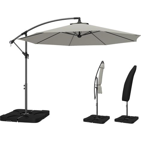 Outsunny 3(m) Banana Parasol Cantilever Umbrella Garden w/ Base Weights