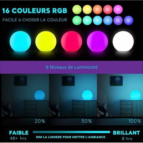 Lampada Sferica LED 20 cm con Telecomando, 16 Colori RGB Regolabili, Luce d'Atmosfera Multicolore, Ricaricabile, Adatta a Bambini e Adulti - AUTRES (1/3)