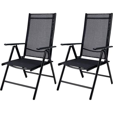 Lot de 2 Chaises de jardin à dossier haut anthracite, dossier réglable 8 positions avec accoudoirs, structure aluminium thermolaqué, PVC et polyester pour terrasse balcon (1/4)