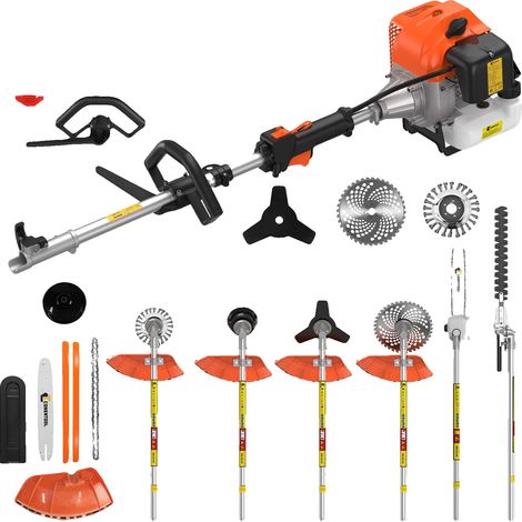 Débroussailleuse à essence, outil multifonction 6 en 1, moteur puissant de 52 cm3, Orange 6 en 1 (1/2)