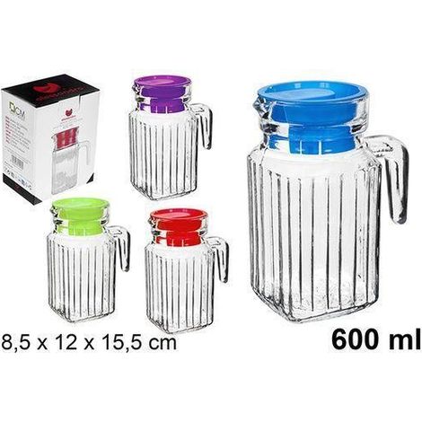 0,6 lts. jarra cristal agua para frigo con tapa colores surtidos 600 ml