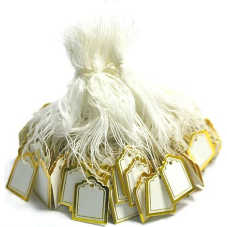 Paquet de 500 étiquettes de prix blanches pour bijoux, vêtements, informations, cartes cadeaux, étiquettes de prix carrées en papier avec lanière (1/5)