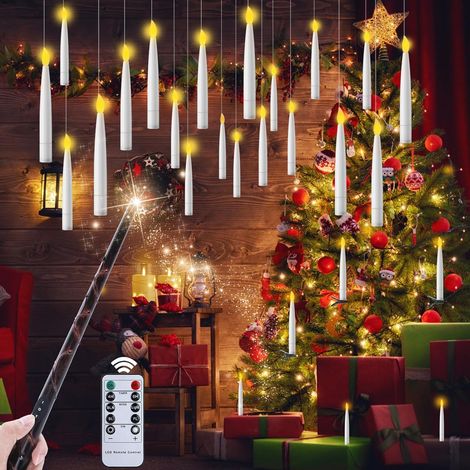 20PCS Bougies LED Flottantes avec Baguette Magique et Télécommande à 10 Touches – Bougies Noël Bougies Suspendues à Piles avec Flamme Vacillante pour Décorations de Noël Fête Halloween Mariage (1/5)