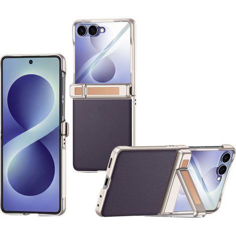 Funda para Samsung Galaxy Z Flip 8, con bisagra y soporte, con cristal para la pantalla externa, color morado. (1/5)