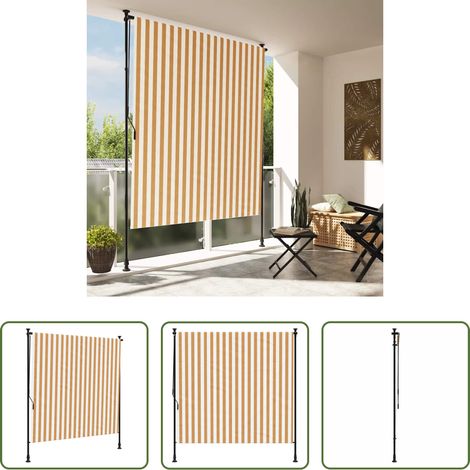 Store roulant - Store roulant d'extérieur orange et blanc 150x270cm tissu acier (1/5)