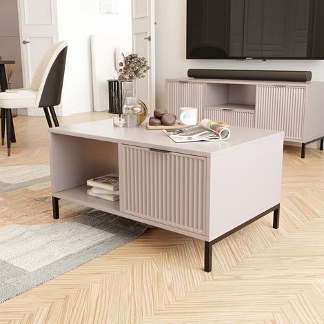 Table basse WAVE - Table de salon - 90x58x45 cm - avec tiroir et étagère - Cachemire (1/5)