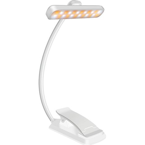 Lampe de Lecture 24 LED Rechargeable,Liseuse Clip Rotative 315° avec Cou Flexible,5 Luminosités & 3 Couleurs,Portable pour Lire au Lit (1/5)
