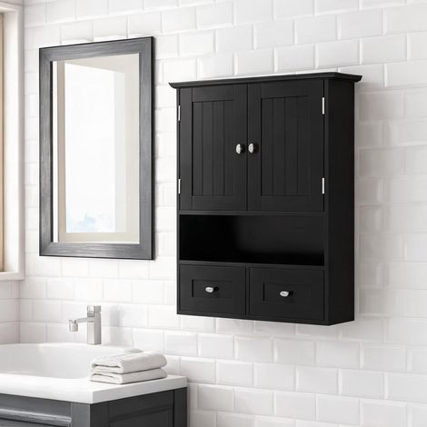 Meuble de salle de bain noir en MDF 50,8 x 17,8 x 66 cm (1/5)