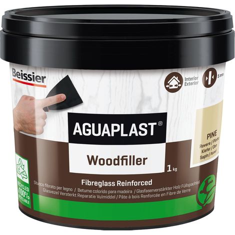 Aguaplast Woodfiller 1 kg Stucco fibrato pronto all’uso per riempire buchi e crepe su legno in mano unica senza ritiro. Colore Rovere (1/2)
