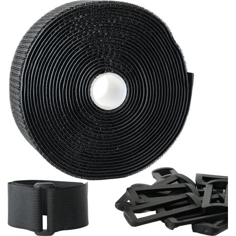 Sangle for Réutilisable Avec Attache Cable Ajustable Et Découpable Sangle Scratch for Noire Pour Serre Cable, Organisation Maison,Bureau,Atelier,Extérieur (20pcs, 5cmx5m) (1/4)
