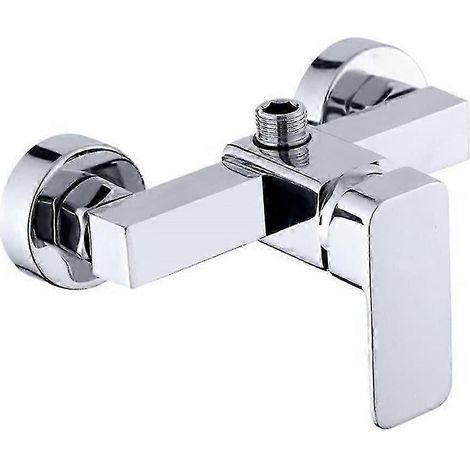 Moderne, verchromte, wandmontierte Thermostat-Duscharmatur mit Badaccessoires für Warm- und Kaltwasser. (1/5)