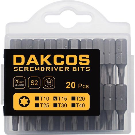 Bitsortiment Torx T15 S2 25 mm 20 Stück T15-Bit Box (1/4)