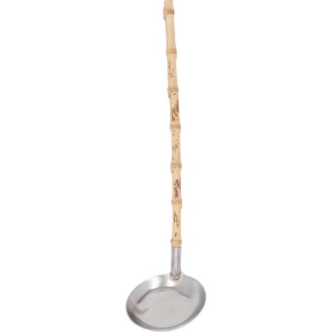 Louche à fondue en acier inoxydable anti-brûlure avec isolation thermique, louche à fondue à long manche, cuillère à soupe à manche en bambou (1/5)