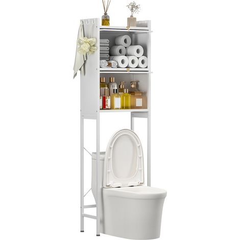 WC-Überbauschrank – 50 x 25 x 165 cm, Montage ohne Bohren, 2 Fächer, 3-stöckiges Badezimmerregal – Wasser- und staubdichter Metallrahmen, Weiß (1/5)