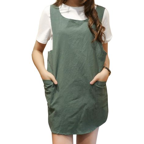 Tablier a Bretelles Croisees Design Raccourci, Tablier En Lin De Coton Doux De Style Japonais Avec Poches, Adapte Aux Projets De Bricolage Pour Femmes, Artisanat, Cuisine, Patisserie (1/5)
