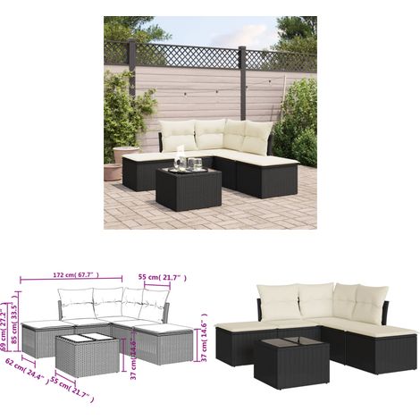 6-tlg. Garten-Sofagarnitur mit Kissen Schwarz Poly Rattan - Gartenmöbel Set - PE-Rattan Möbel - Outdoor Sofa - Esstisch - Lounge Set - Home & Living (1/3)
