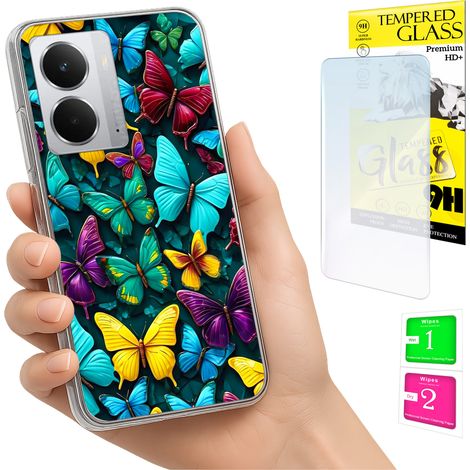 Coque pour Realme 14 5G / 14T 5G - Coque arrière papillon avec protection en verre 9H et motif photo (1/5)