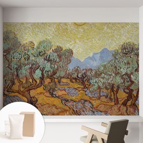 Tapete Vliestapete mit Kleber Wandtapete modern - Tapete mit Motiv - Tapete Schlafzimmer Olivenbäume 152x104 cm (1/5)