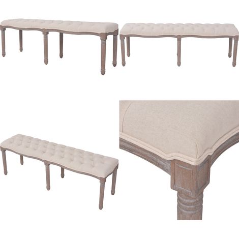 Bank Leinen Massivholz 150 x 40 x 48 cm Cremeweiß - Wohnzimmerbank - Cremeweiße Bank - Leinensofa - Holzrahmen Sofa - Bequeme Sitzbank - Home & Living (1/5)