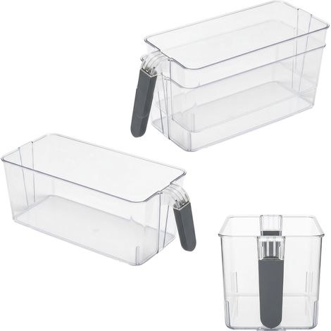 Kunststoff Kühlschrank Box mit Griff 30x13 cm klar - 4er Set - Aufbewahrungsbox für die Küche lebensmittelecht