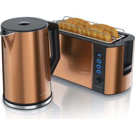 Arendo Frühstücksset 2-teilig, 1,5L Wasserkocher Edelstahl, 1500W Langschlitz Toaster FRUKOST, Kupfer (1/5)